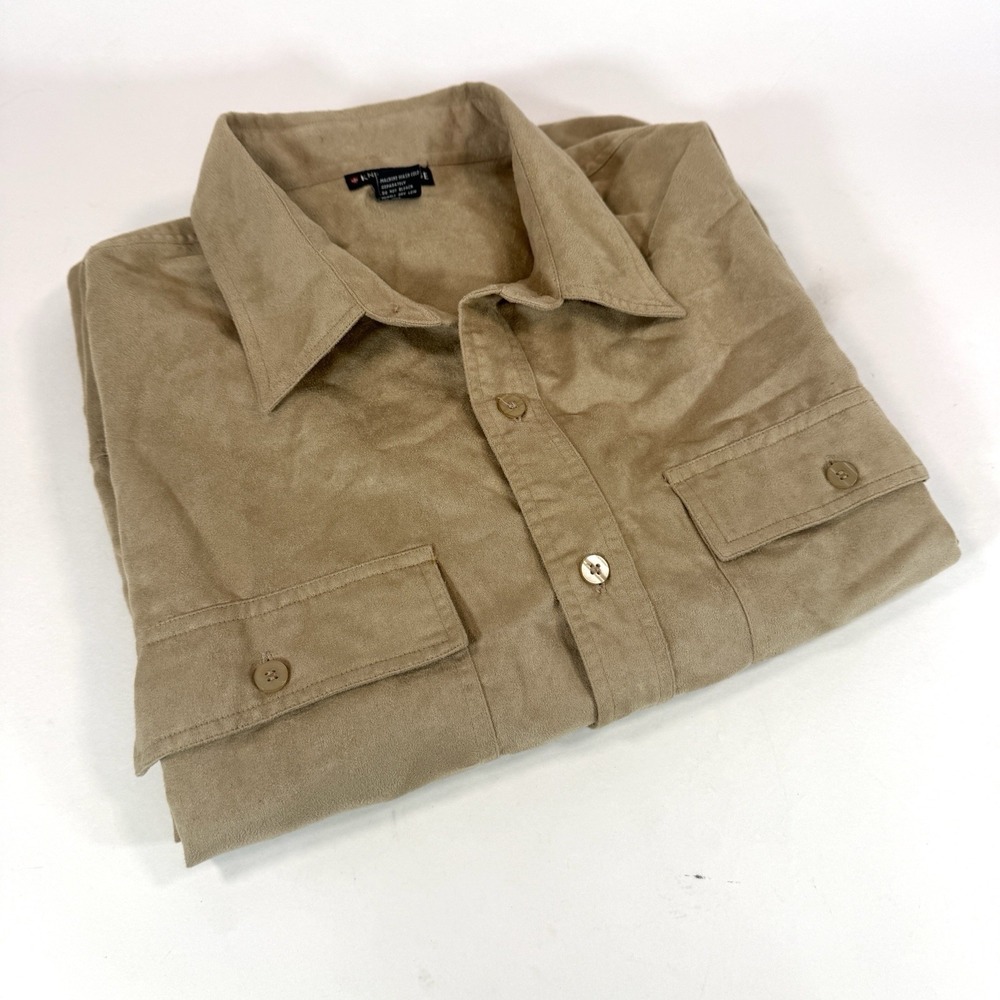 Vintage Knightsbridge 90s Faux Suede Button Up Shirt Men Beige XL Retro Hipster - Picture 13 of 13